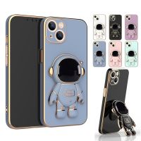 ✸ 3D Astronaut Folding Stand Soft Phone Case For iPhone 14 13 11 12 Pro Max XS XR 7 8 Plus SE 2020 Plating ShockProof Case Cover