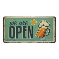 ป้ายสังกะสีวินเทจ We are Open, Beer (ปั๊มนูน)