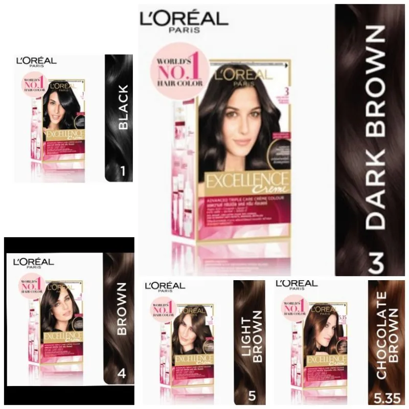 LOreal Excellence Hair Color Black 1 , Dark Brown 3 , Brown 4, Light Brown  5 , Chocolate Brown  | Lazada PH