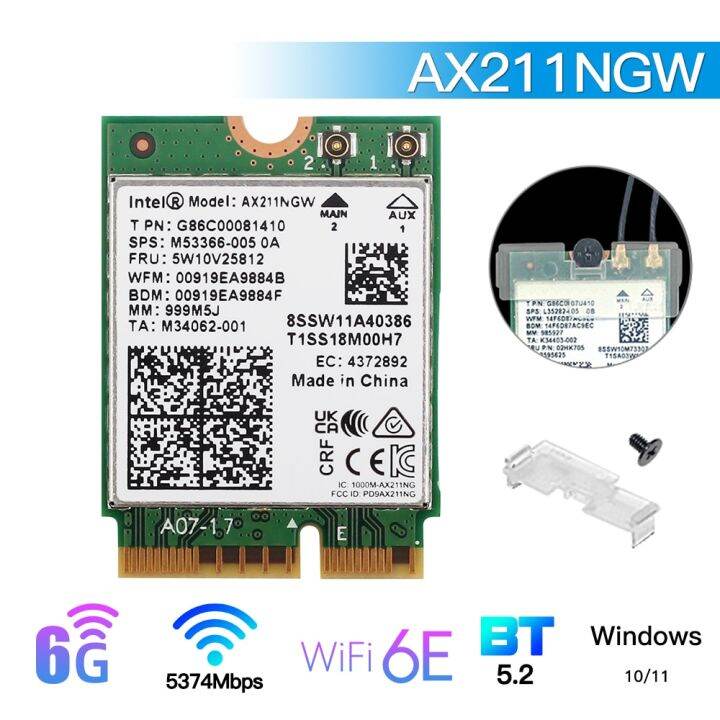 6E AX211NGW Tri Band 2.4G/5G/6Ghz อะแดปเตอร์การ์ดเน็ตเวิร์กไร้สายสำหรับ ...