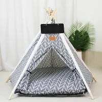 【YD】 Dog Teepee Tent Bed Set with Cushion and Blackboard Removable Washable Folding Cave 24inch