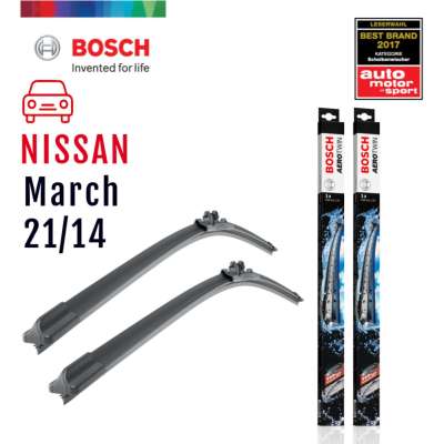 Bosch ใบปัดน้ำฝน Nissan March ปี 2010-2016 ขนาด 21/14 นิ้ว รุ่น Aerotwin