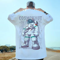 National Fashion Astronaut T-Shirt Overweight Man Fashion Brand Short Sleeve Loose Plus Size Half Sleeve European And American Fashion Cropped Sleeve