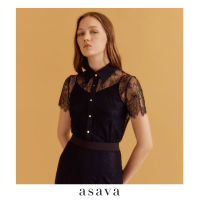 [asava ss23] Heidi Lace Blouse เสื้อผู้หญิง ผ้าลูกไม้ แขนสั้น ซับในถอดได้ แต่งกระดุมหน้า