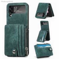 Detachable Retro Leather Zipper Wallet Folding Case for Samsung Galaxy Z Flip 4 5G Flip4 Flip3 2 in1 Cards Holder Phone Cover