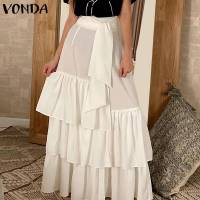 Holiday Skirt VONDA 2022 Women Vintage Bow Asymmetric Shirt Elegant Party Ruffled Maxi Skirts Faldas De Mujer Beach Bottoms