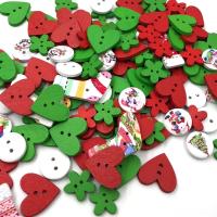 50pcs/lot Green/Red Mixed 2-Hole Wooden Buttons Love Heart Pattern Decorative Buttons Fit Sewing DIY Scrapbooking Craft WB488 Haberdashery