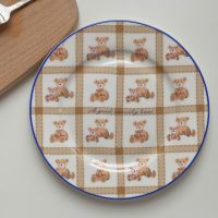 *Mushrooms Garden*Korean Style Cute Bear Ceramic Plate High Temperature Salad Dessert Plate Breakfast Plate Retro Brown Bear