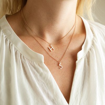 【CW】A-Z 26 Letter Womans Pendant Gold color Name initial Necklace Women Long Stainless Steel Chains Necklace Collares Choker