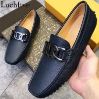 Summer New Mens Doudou Shoes Flat Loafers Shoes Casual Slip-on flat Shoes Runway Formal Business Leather Luxury Walk Shoes Man