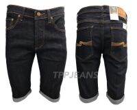 TPPJEANS DarkShorts Mens NC SLIM-FiT กางเกงขาสั้นสามส่วนทรงสลิมสีดำยีนส์เข้มชายปักด้ายรุ้ง ผ้ายืด เป้ากระดุม Size 28-36 รับชำระปลายทาง