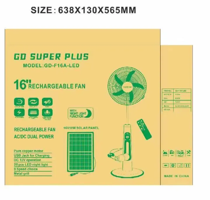 14 Inches Rechargeable Solar Fan Stand Fan Oscillating Fan with LED