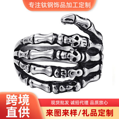 Skeleton มือไทเทเนียมโลหะผสมสแตนเลสบุรุษแหวน ด้วยแหวนแฮนด์เมด Headwear เครื่องประดับมือแฟชั่น KVMS