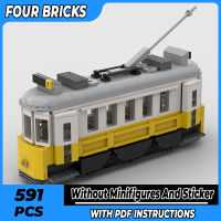 Moc อาคารอิฐรถเมืองรถไฟรุ่นลิสบอนสไตล์รถรางเทคโนโลยี Modular บล็อกของขวัญของเล่นสำหรับเด็ก DIY ชุดประกอบ