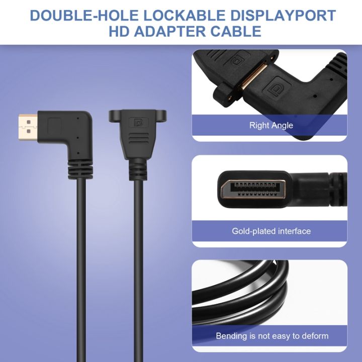 dp-to-dp-cable-12-inch-30cm-90-degree-displayport-dp-male-to-displayport-dp-female-with-screw-hole-panel-mount-for-audio-and-video-extension-cable