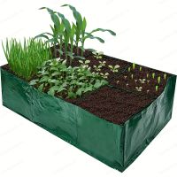 geegostudio 1pc Fabric Raised Garden Bed, Garden Planting Bed Bag, With 6 Partition Grids, Square PE Flowerpot With Drain Holes, Planting Container Planting Bag Planting Flowerpot For Planting Herbs, Flowers And Vegetables (35.43x23.62x9.84inch)