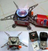 WINDPROOF CAMPING STOVE เตาแก๊สปิคนิคพร้อมที่กันลม เดินป่า/แคมป์ปิ้ง กันลม กันฝน ได้ แถม ซองใส่เตาแก๊ส 1 ใบ K-202