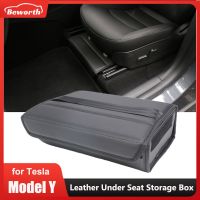 MY Car Under Seat Storage Box For Tesla Model Y 2022 Front Rear Seats Folding Leather Organizer Auto Interior Space Accessories