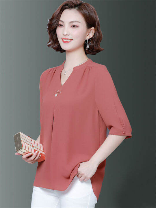 5xl-oversize-women-spring-summer-style-chiffon-blouses-shirts-lady-casual-half-sleeve-v-neck-loose-style-blusas-tops-df2867