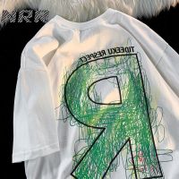 NRR American street  พิมพ์ลายletterเสื้อยืดแขนสั้นผู้ชายและผู้หญิง Graffiti เสื้อยืดins