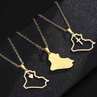 【CC】 Heart/Cross Of Iraq Map Pendant Necklace Gold/Steel Color Iraqi Men Ethnic Jewelry