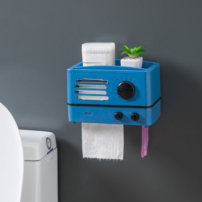 Radio Appearance Toilet Paper Holder Wall Mounted Cosmetic Toothpaste Toothbrush Storage Rack Tissue Box Bathroom Supplies Shelf