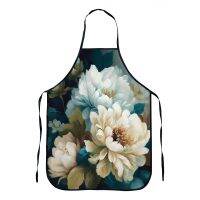 1 Pcs Waterproof Kitchen Aprons for Women Men Retro Flowers Chef Work Apron Restaurant Bar Shop Cafes Beauty Nails Uniform