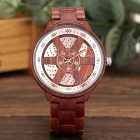 Mens Watch Unique Wheel Hub Precise Scale Design Red Wooden Watch Adjustable Wooden Band Watch Quartz Wristwatch Relojes Hombre