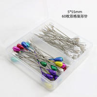 New Double-Grid Plastic Box 55Mm Water Drop Shape Ornament Register Pin Flower Decoration Fixed Pear Shape Pearl Needle