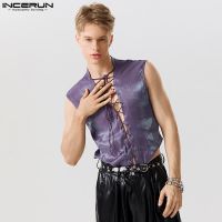 【HOT】☾℗ 2023 Men V Neck Color Sleeveless Up Vests Streetwear Fashion Clothing S-5XL