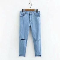 Plus Size Womens Slim Jeans Stretchable Denim Pants with Holes