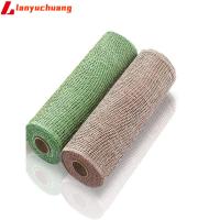 LANYUCHUANG 2 Rolls 2สีค่ะ ตาข่ายตกแต่งผ้ากระสอบ 10หลา 10นิ้วค่ะ ห่อริบบิ้น การตกแต่งตกแต่ง สีเขียวและผ้าลินิน ริบบิ้นตาข่ายตกแต่ง สำหรับพวงหรีดฤดูใบไม้ผลิ