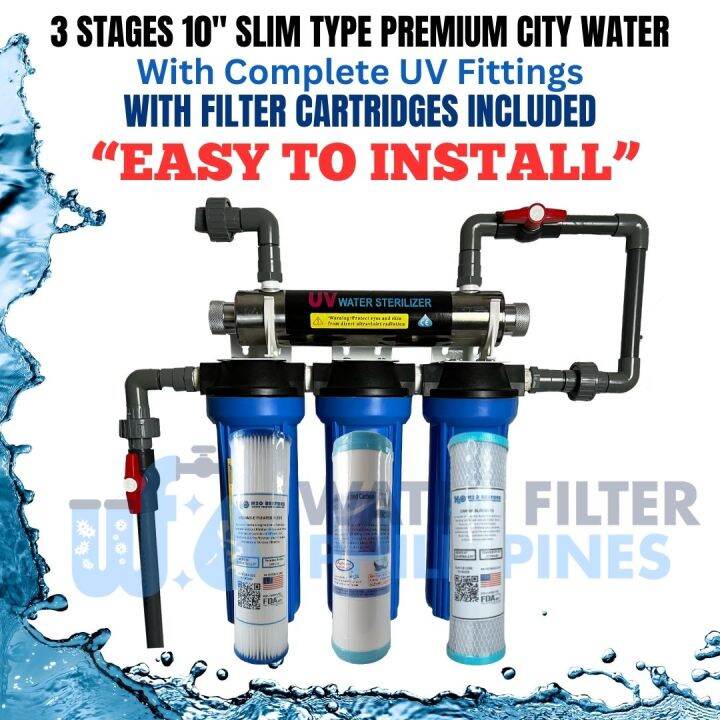 Water Filter 3 Stages 10” Slim type Premium City Water with 2 GPM UV ...