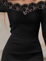 【cw】ZC-4624 European and American Foreign Trade Womens Clothing Summer off-Shoulder Dress Long Sleeve Lace Evening Party Split Dress ！