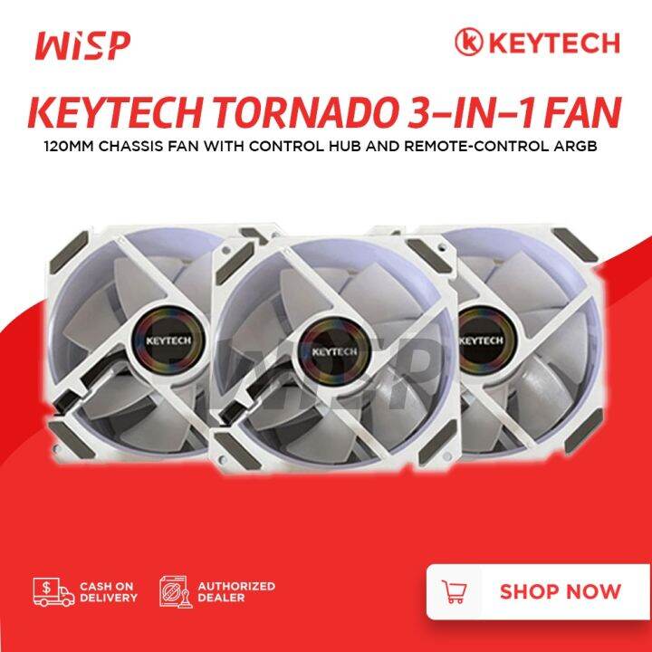 Keytech White  Black Tornado 3in1 120mm Chassis Fan With Control Hub 