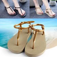 รองเท้าแฟชั่น รองเท้าแตะรัดส้น รองเท้าสไตล์เกาหลี เบอร์ Sweet Casual Womens Shoes Flip-flop Flat Beaded Bohemia Flat Heel Sandals