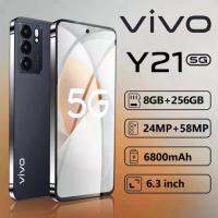 Viv0 Y21 5g 6.3inci รองรับหมายเลขโทรศัพท์ Simulator สองตัว,4g / 5g Smartphone,8GB RAM + 256GB Alert,Kiosk โทรศัพท์เกม,โทรศัพท์ราคาถูก