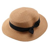 Women Sun Hat Summer Beach Straw Hat Lady Femme Travel Bowknot Panama Hat Flat Female