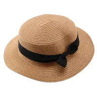 Women Sun Hat Summer Beach Straw Hat Lady Femme Travel Bowknot Panama Hat Flat Female