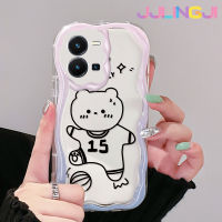 Jlingji เคสสำหรับ Vivo Y35 5G Y36 5G เคส Y35แฟชั่นลายหมีมีความสุขเนื้อครีมขอบคลื่นกันกระแทกแบบใสนิ่มเคสมือถือโปร่งใสลายกล้องถ่ายรูปที่สร้างสรรค์เคสซิลิกาเจลป้องกัน