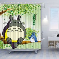 Cute Totoro Anime Pattern Shower Curtain Cartoon Design Bathroom Curtains with Hooks Easily Hanging Waterproof Polyester Fabric