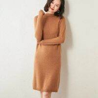 Womens 100% Goat Cashmere Knitted Dress, Ladies O-Neck Dresses, Long Jumpers, Hot Sale, Winter, New Arrival