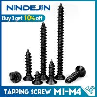 20-100pcs Cross Flat Head Self-tapping Black Mini Screw M1-M6 4.8 Carbon Steel Phillips Small Screw for Electronic Repairing Screw Nut Drivers