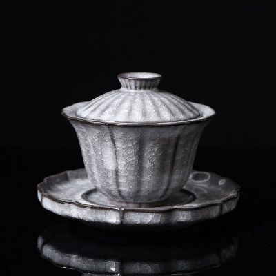 เซรามิกน้ำแข็งสีดำชาหม้ออบชามประทุเคลือบเครื่องชงชา Gaiwan กังฟู T Eaware ชุดถ้วยชาพิธีชงชากาน้ำชา