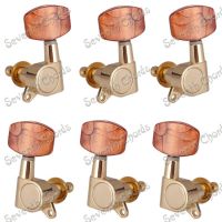 A set 6 Pcs Coffee Big Square Button Tuning Pegs Tuners Machine Heads for Electric Acoustic Guitar - Gold - 3R3L  - 2L4R - 4L2R