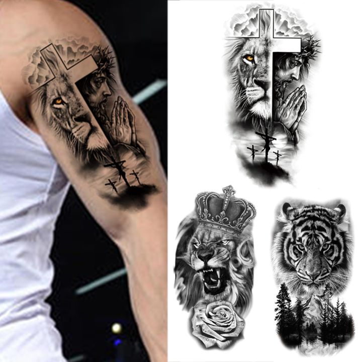 waterproof-temporary-tattoo-sticker-forest-lion-tiger-bear-flash-women-snake-wolf-crown-flower-body-art-arm-fake-tatoo-men