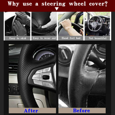 DIY Black Genuine Leather Car Accessories Steering Wheel Cover For Mercedes Benz C200L E63 E300 E320 GLK GLC260 GLA