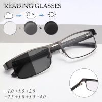 Titanium Alloy Reading Glasses Men Business Hyperopia Eyeglasses Photochromic 12 Layer Coated Lenses with Grade 1.0 To 4.0