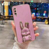 VRQR Huawei Y9S เคสสำหรับหัวเหว่ยโทรศัพท์มือถือชุบโลหะด้วยไฟฟ้าหรูหรามีขายึดรูปกระต่ายยิ้มป้องกันการตกแบบบางเฉียบ