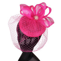 ผ้าคลุมหน้างานแต่งงานสีชมพูหมวกผู้หญิง Fascinator Sinamay ผ้าตาข่ายงานแต่งงาน Pill หมวกสุภาพสตรีเจ้าสาว Derby Chapeau หมวก Maraige